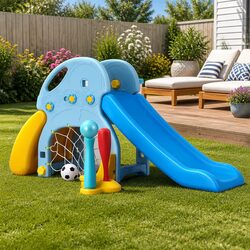 5-in-1 Kids Slide Set with Basketball and Climbing Features