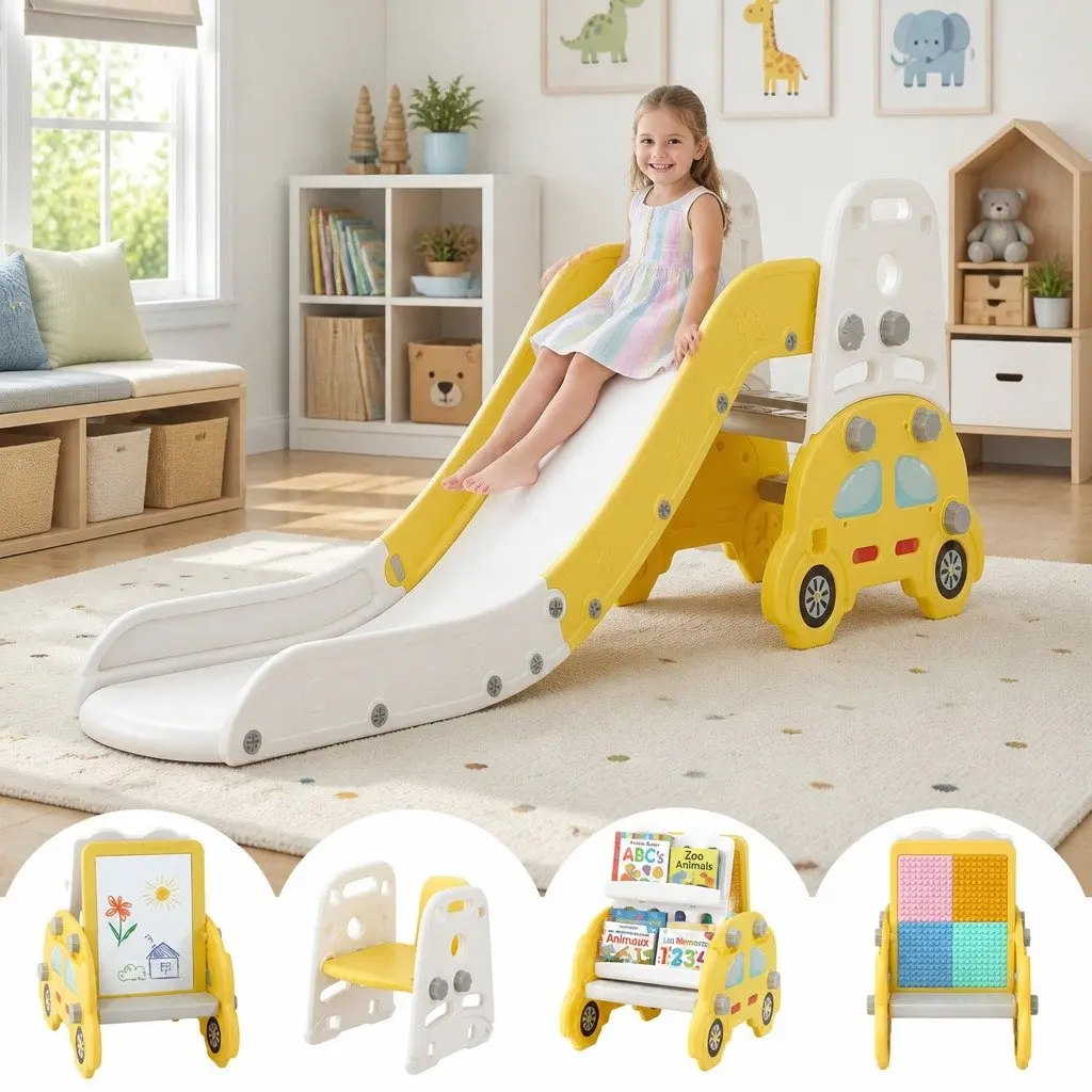 5-in-1 Kids Indoor Playset with Slide and Storage