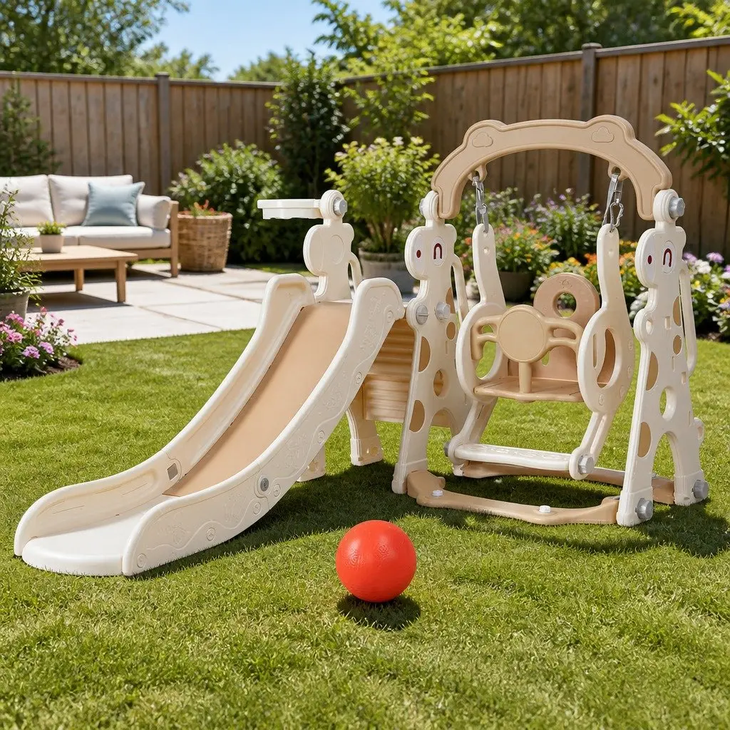 Kids Slide Swing Set with Basketball Game