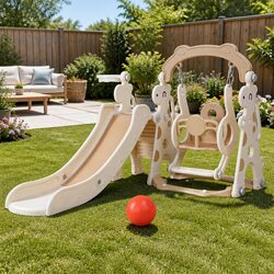 Kids Slide Swing Set with Basketball Hoop Ring Game Outdoor Playground
