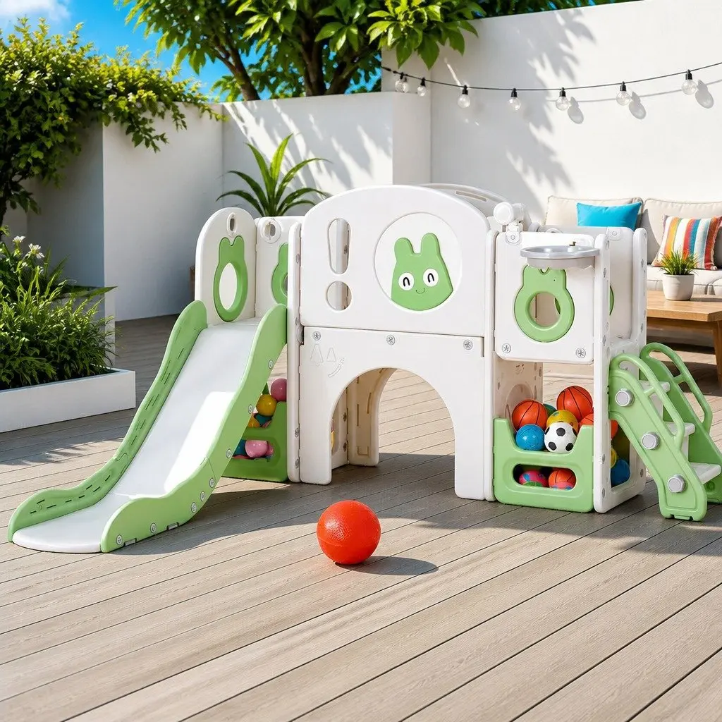 3-in-1 Kids Slide Swing Set with Telescope and Ball Hoop