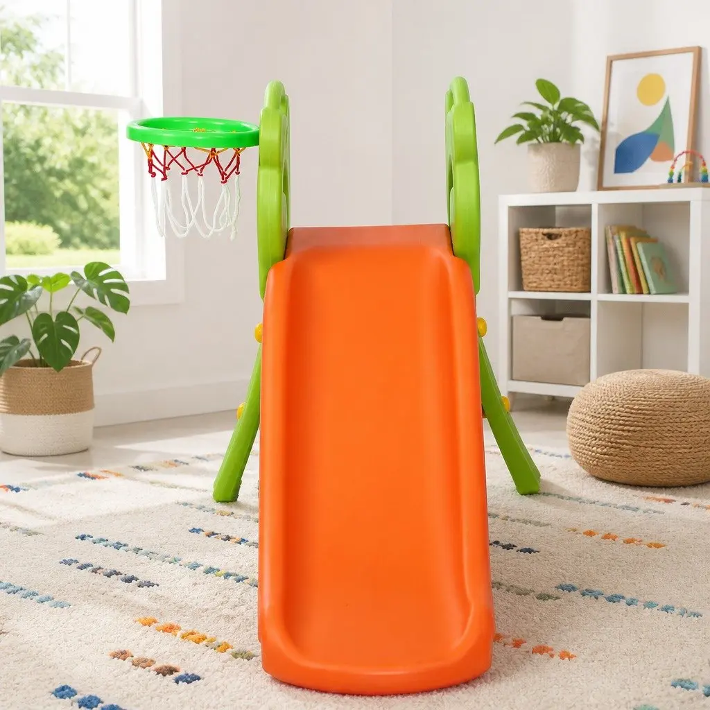 2-in-1 Kids Slide and Basketball Hoop Set