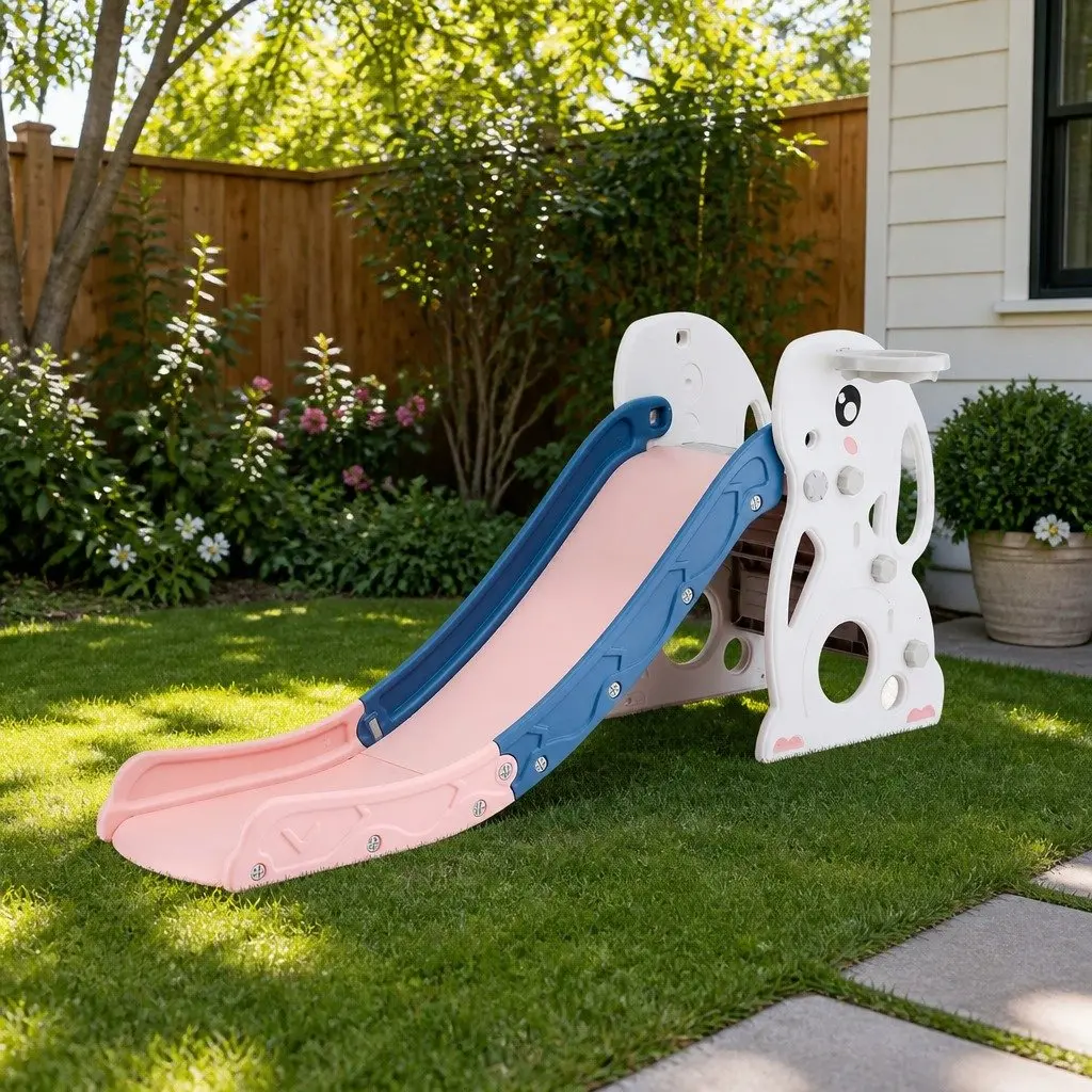 Kids Slide Set Activity Toy High-density Polyethylene 147cm Yellow Green White Pink