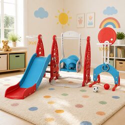 Durable Kids 6-in-1 Play Set with Slide and Swing