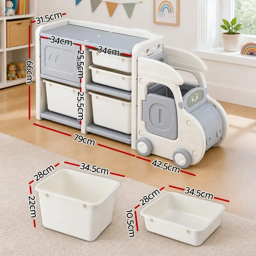 Car Shaped Toy Storage Organizer HDPE 1215 x 315 x 660 mm White or Grey