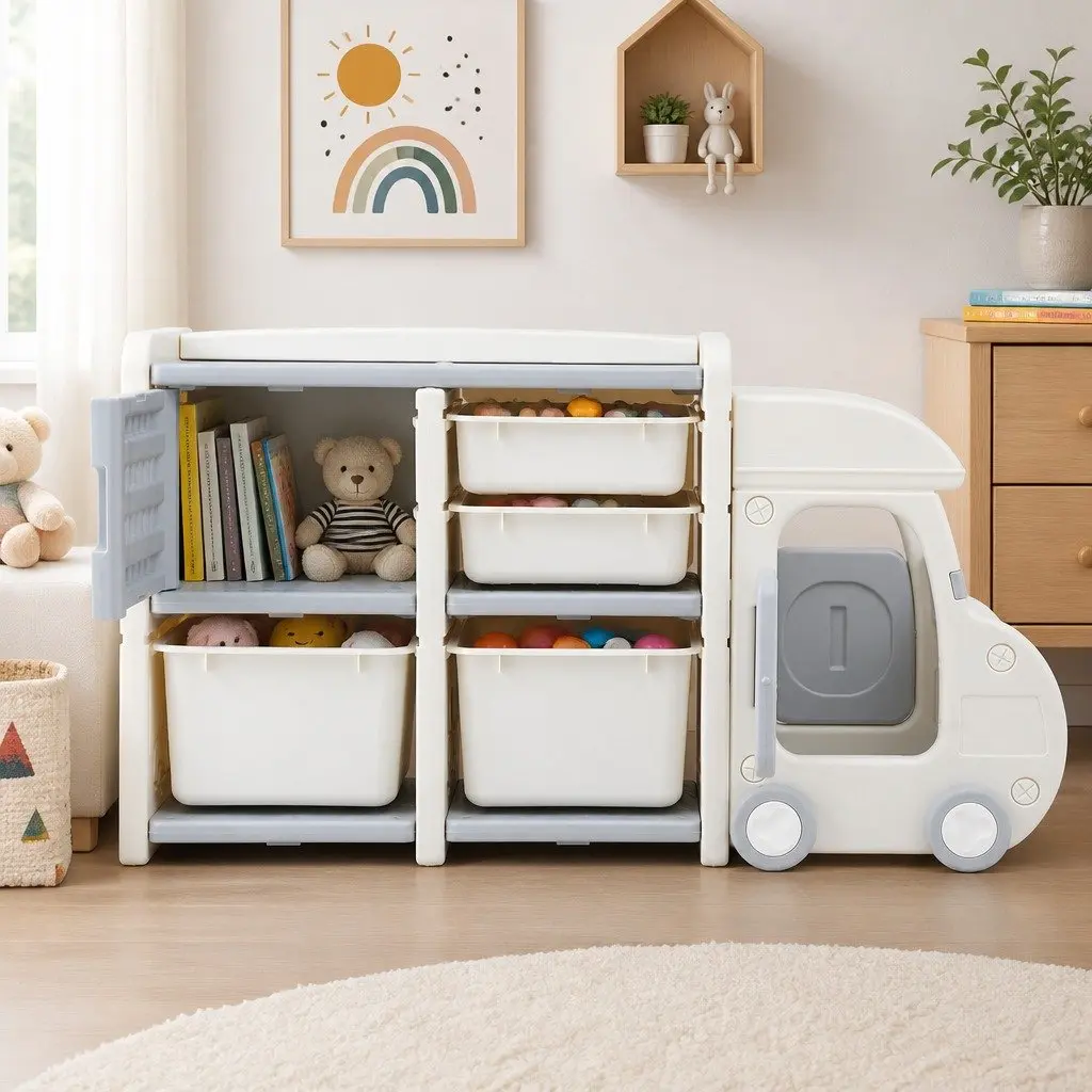 Car Shaped Toy Storage Organizer HDPE 1215 x 315 x 660 mm White or Grey