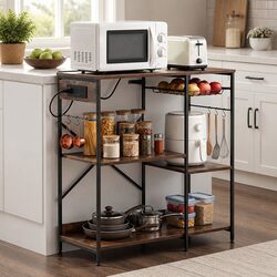3-Tier Kitchen Storage Rack with 2 Power Outlets and Hooks