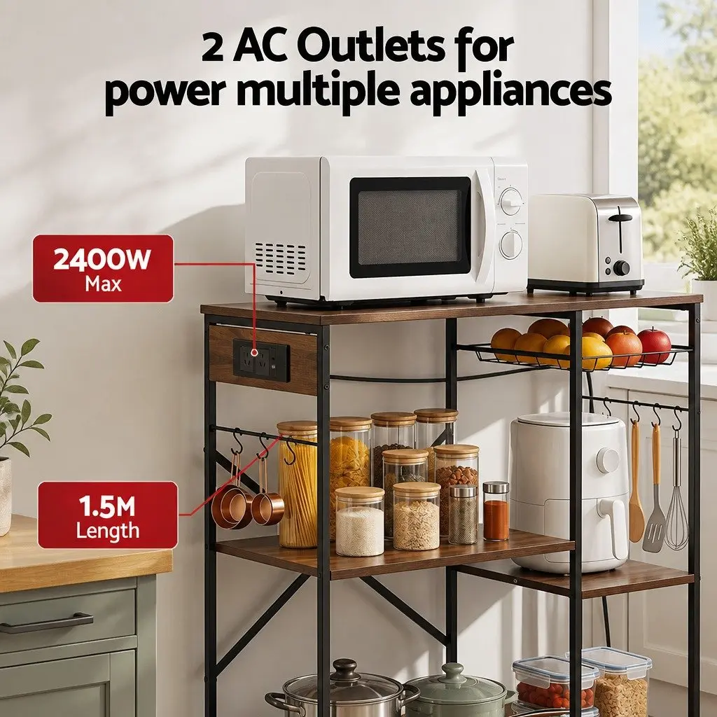 3-Tier Kitchen Storage Rack Metal Frame PB Board 90CM Brown