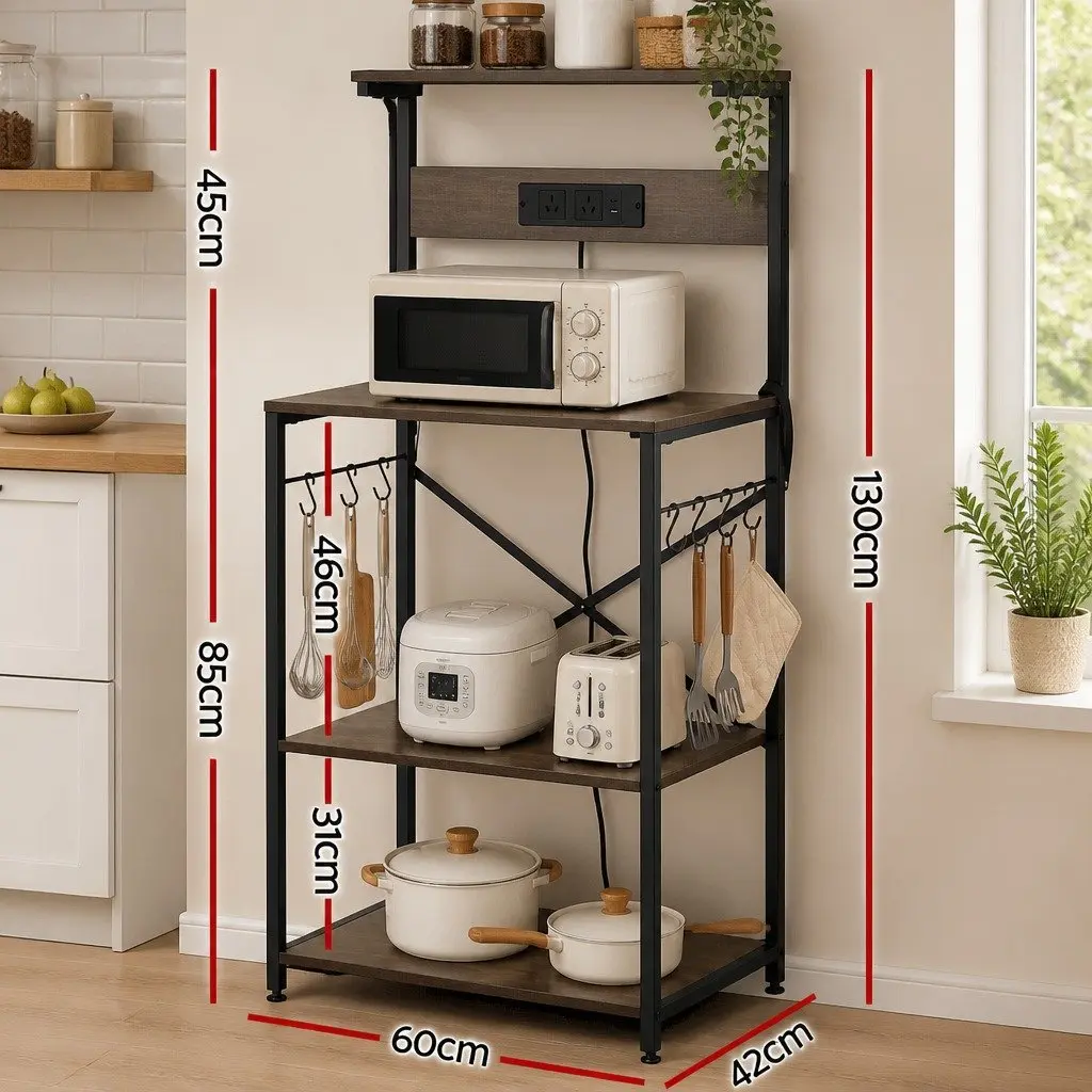 4-Tier Kitchen Storage Rack Metal Frame Brown