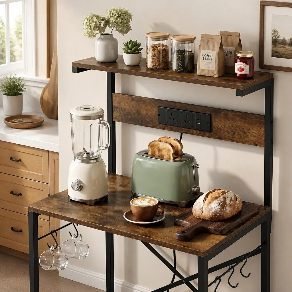 4-Tier Kitchen Storage Rack Metal Frame Brown