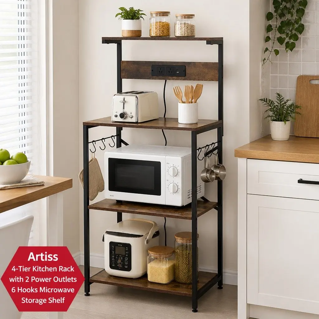 4-Tier Kitchen Storage Rack Metal Frame Brown