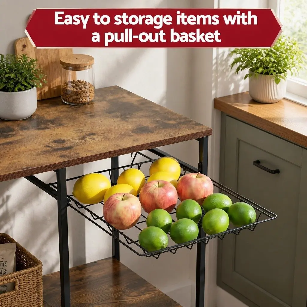 4-Tier Kitchen Storage Rack Metal Frame PB Board Shelving Brown