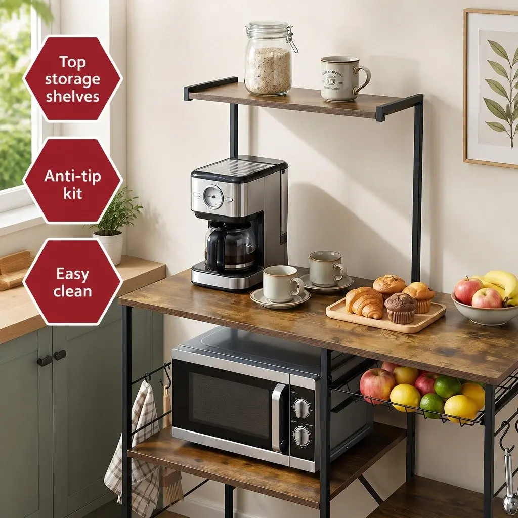 4-Tier Kitchen Storage Rack Metal Frame PB Board Shelving Brown