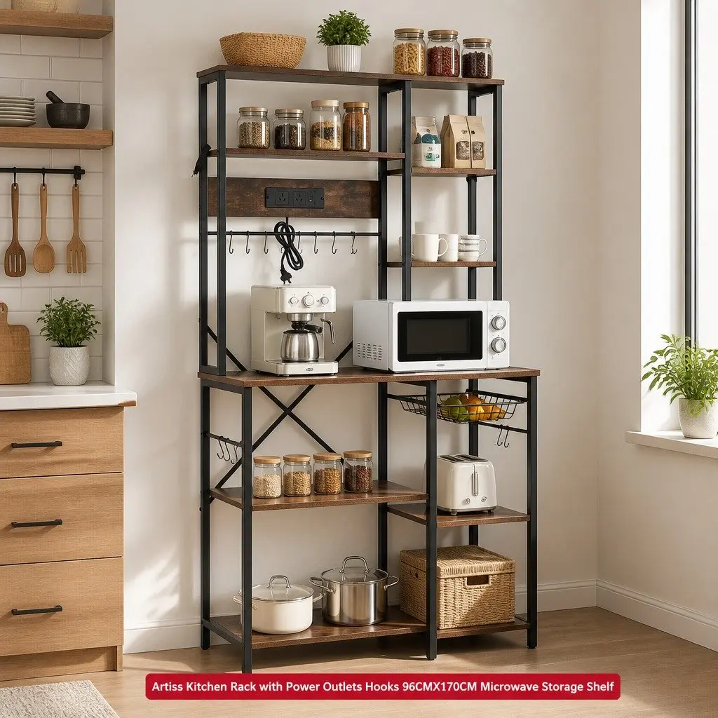 Kitchen Storage Rack Metal 96CM x 170CM Brown Microwave Shelf Unit