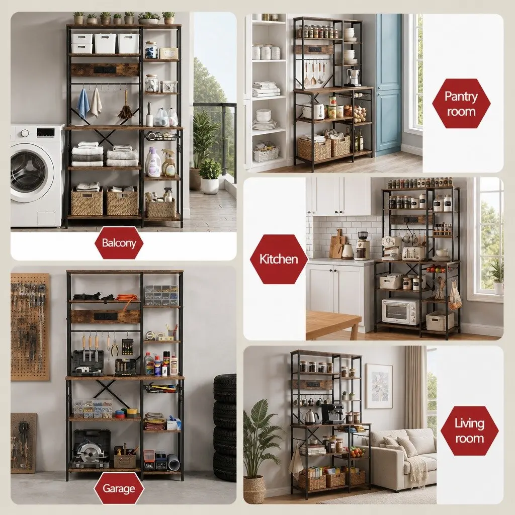 Kitchen Storage Rack Metal 96CM x 170CM Brown Microwave Shelf Unit