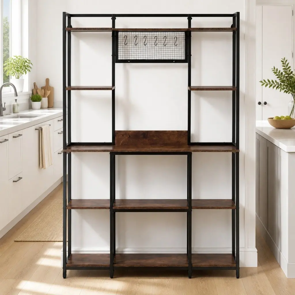 Kitchen Utility Rack Metal Brown Tier Shelving Unit 120cm x 30cm x 170cm