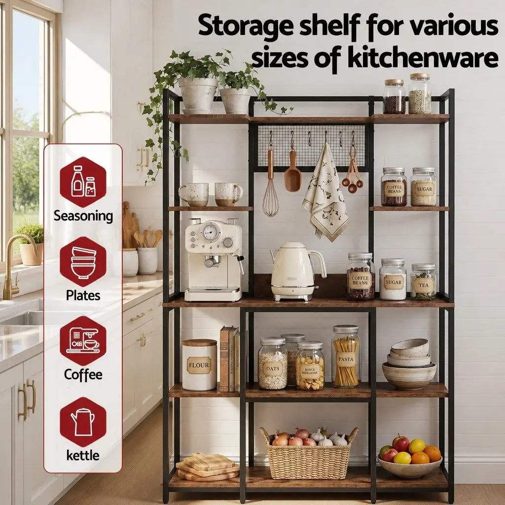 Kitchen Utility Rack Metal Brown Tier Shelving Unit 120cm x 30cm x 170cm