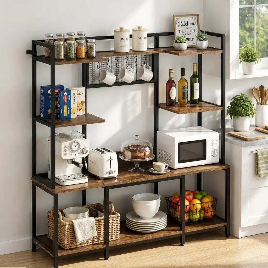 Kitchen Utility Rack Metal Brown Tier Shelving Unit 120cm x 30cm x 170cm