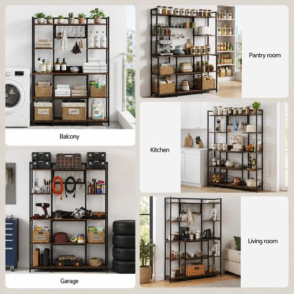 Kitchen Utility Rack Metal Brown Tier Shelving Unit 120cm x 30cm x 170cm