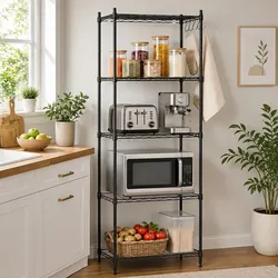 5-Tier Metal Kitchen Shelf Storage Rack Adjustable Shelving Unit Black