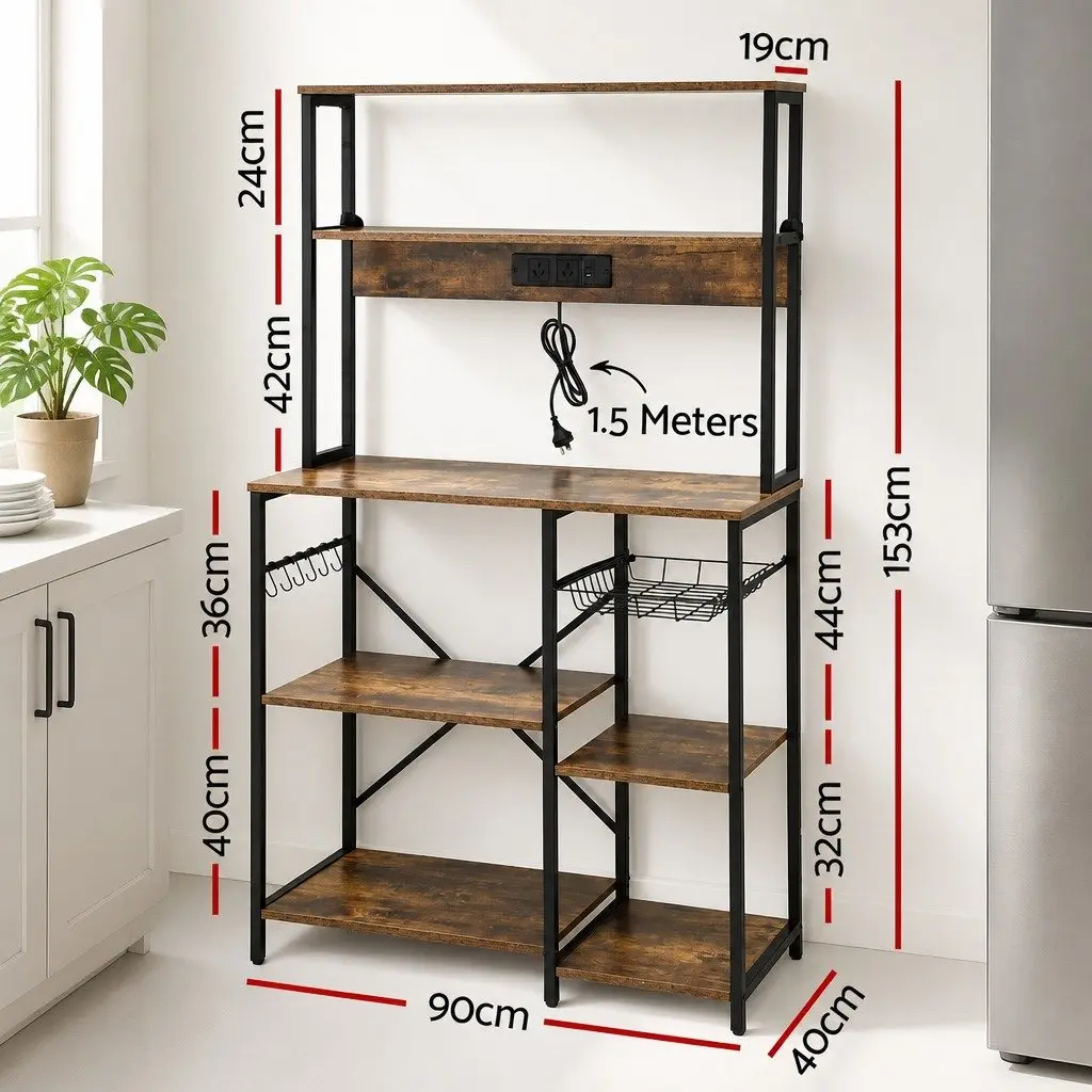 Kitchen Storage Rack Metal Frame 5-Tier Microwave Shelf Unit Brown