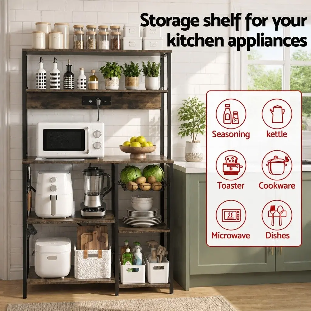 Kitchen Storage Rack Metal Frame 5-Tier Microwave Shelf Unit Brown
