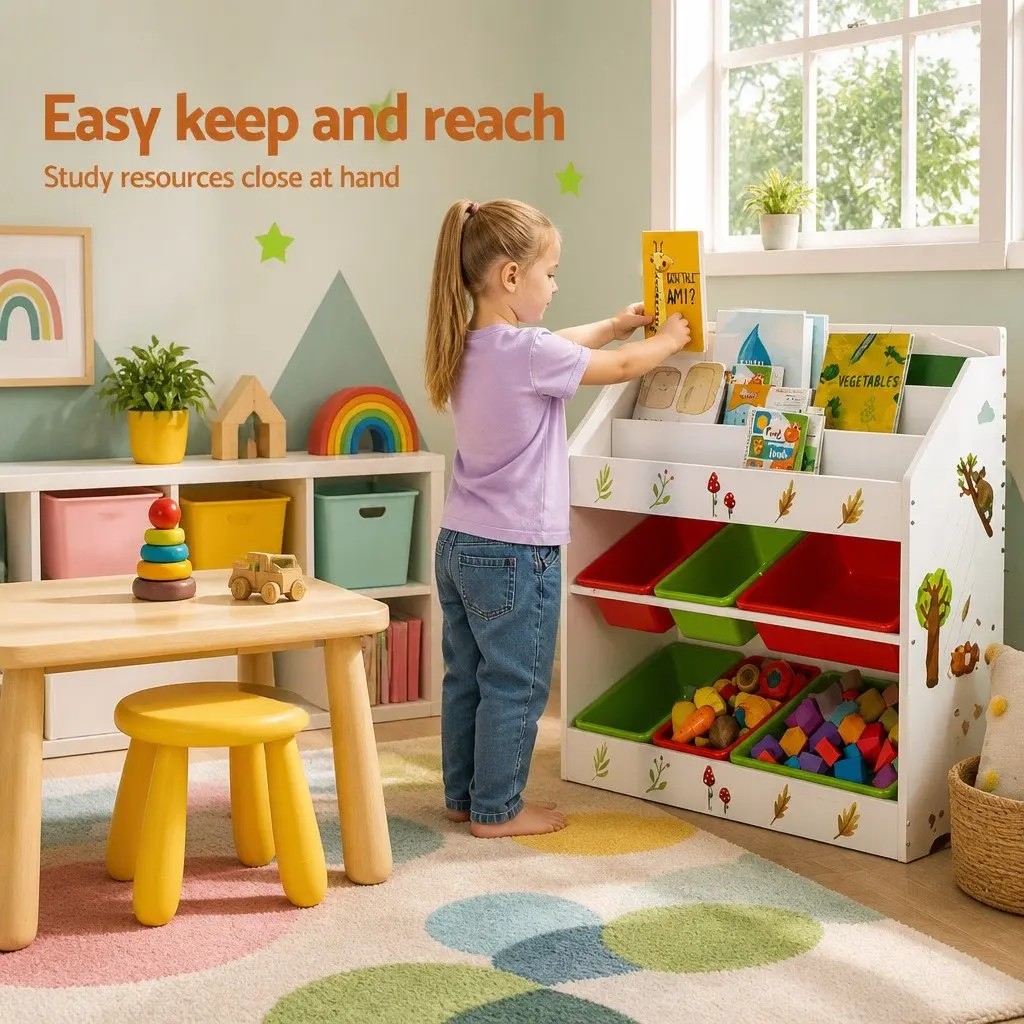 Kids Bookshelf MDF 3 Tier Storage Organiser Multicolour