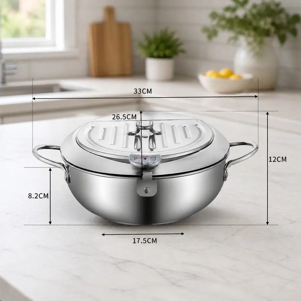Deep Frying Pan Food Grade 304 Stainless Steel 24cm Silver