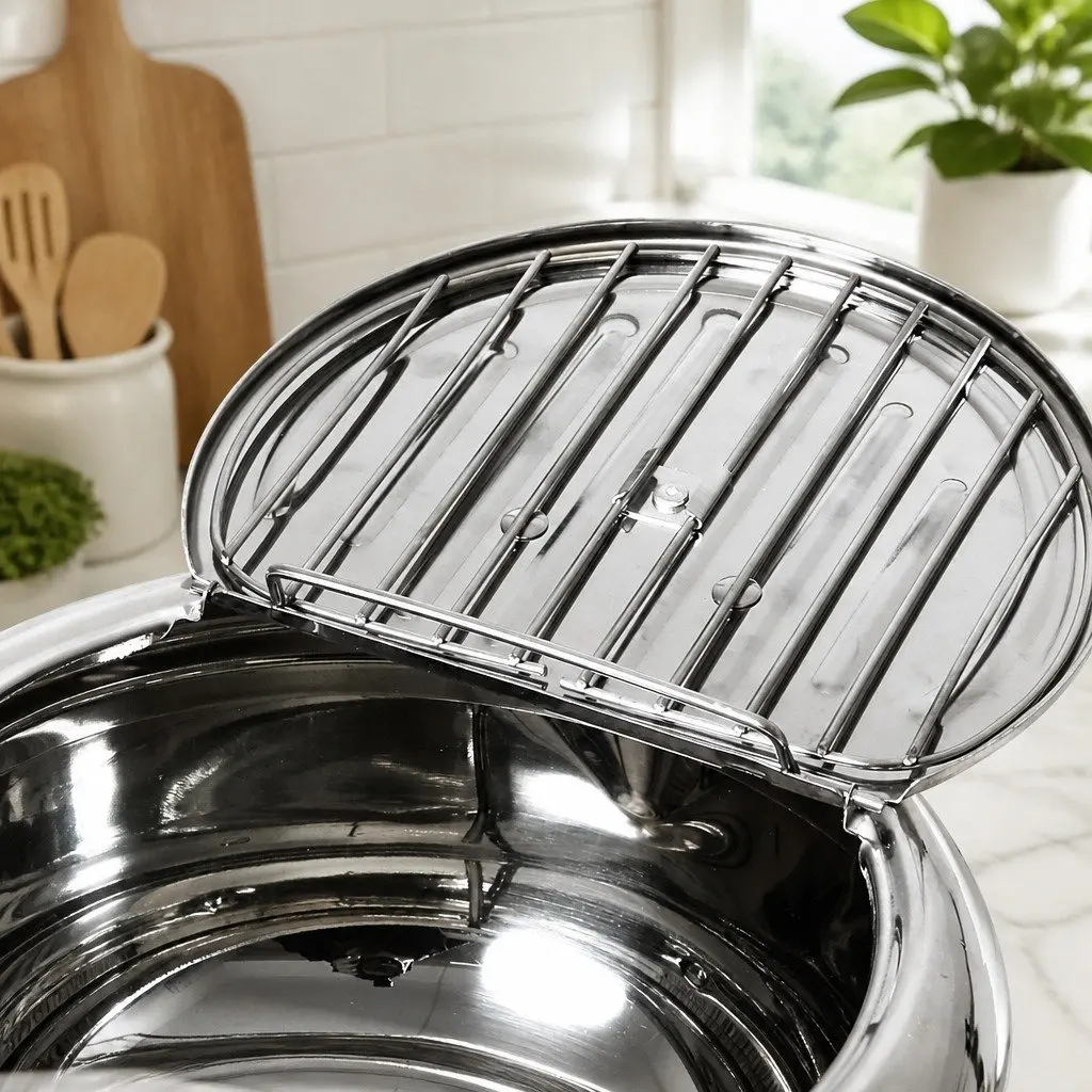 Deep Frying Pan Food Grade 304 Stainless Steel 24cm Silver