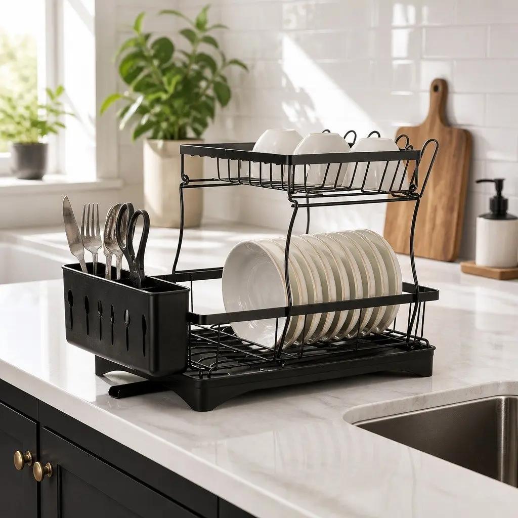 2 Tier Dish Drying Rack with Removable Sections