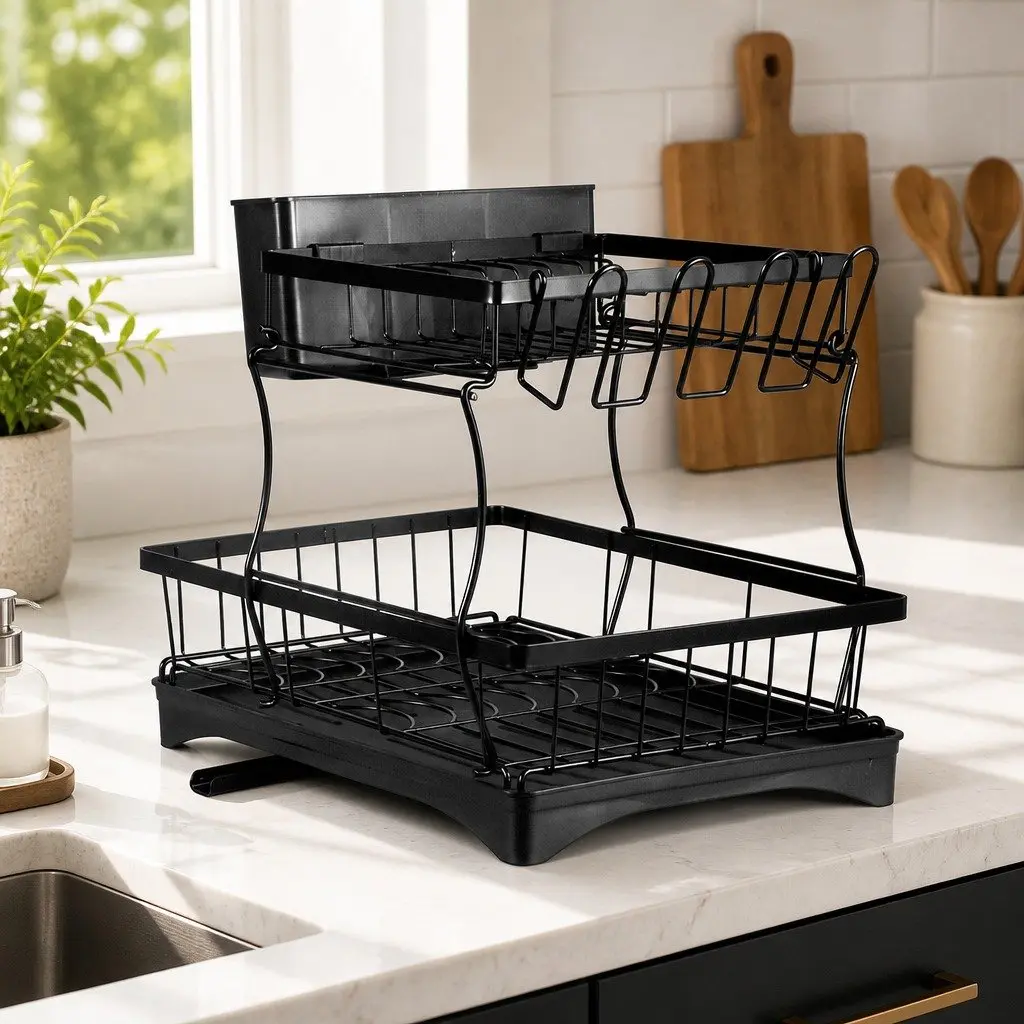 2 Tier Dish Drying Rack with Removable Sections