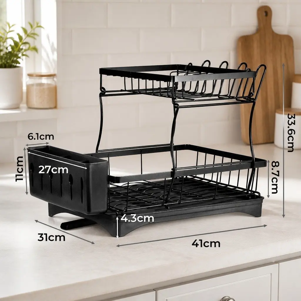 2 Tier Dish Drying Rack with Removable Sections
