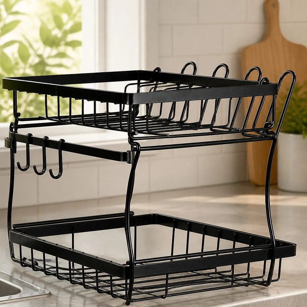 2 Tier Dish Drying Rack with Removable Sections