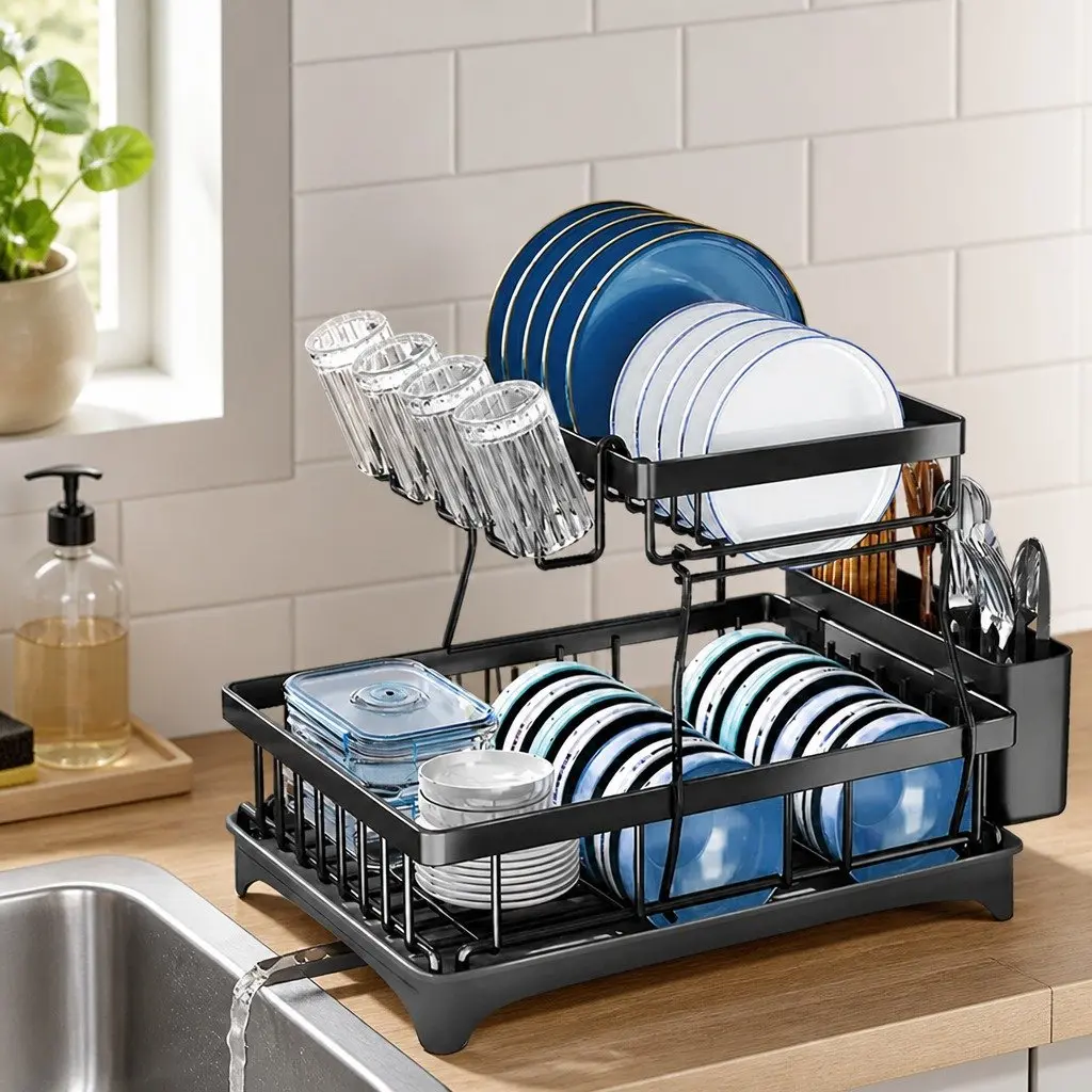 2 Tier Dish Drying Rack with Removable Sections