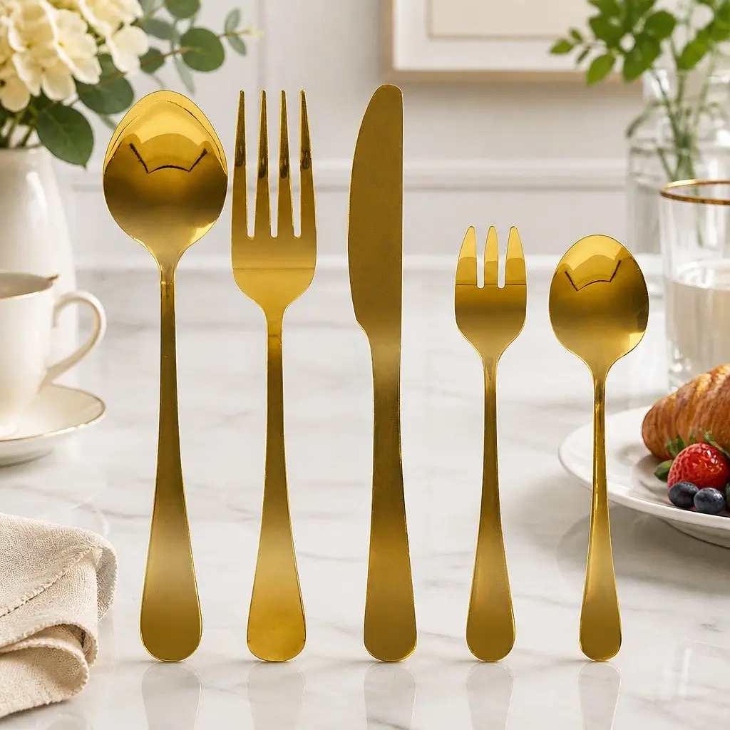 Stainless Steel Cutlery Set Food Grade 30 Pieces Gold Dining Flatware Forks Knives Spoons