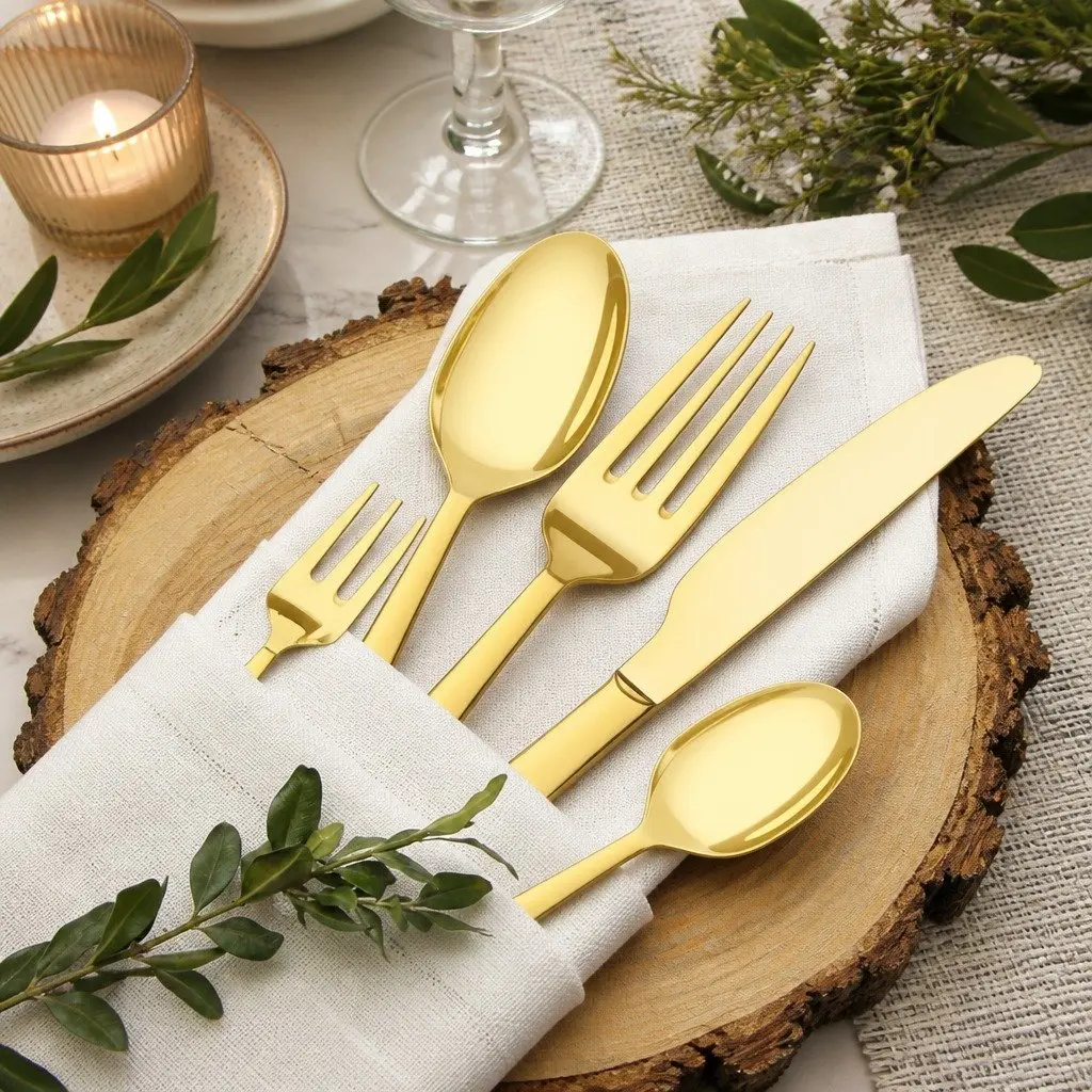 Stainless Steel Cutlery Set Food Grade 30 Pieces Gold Dining Flatware Forks Knives Spoons