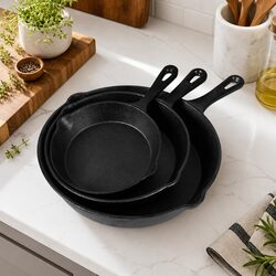 3-Piece Cast Iron Frying Pan Set with Non-Stick Surface