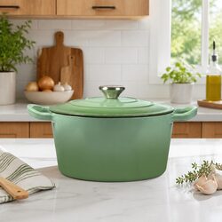 4L Cast Iron Dutch Oven Pot Green Enamel Coating Heavy Duty Stovetop Oven