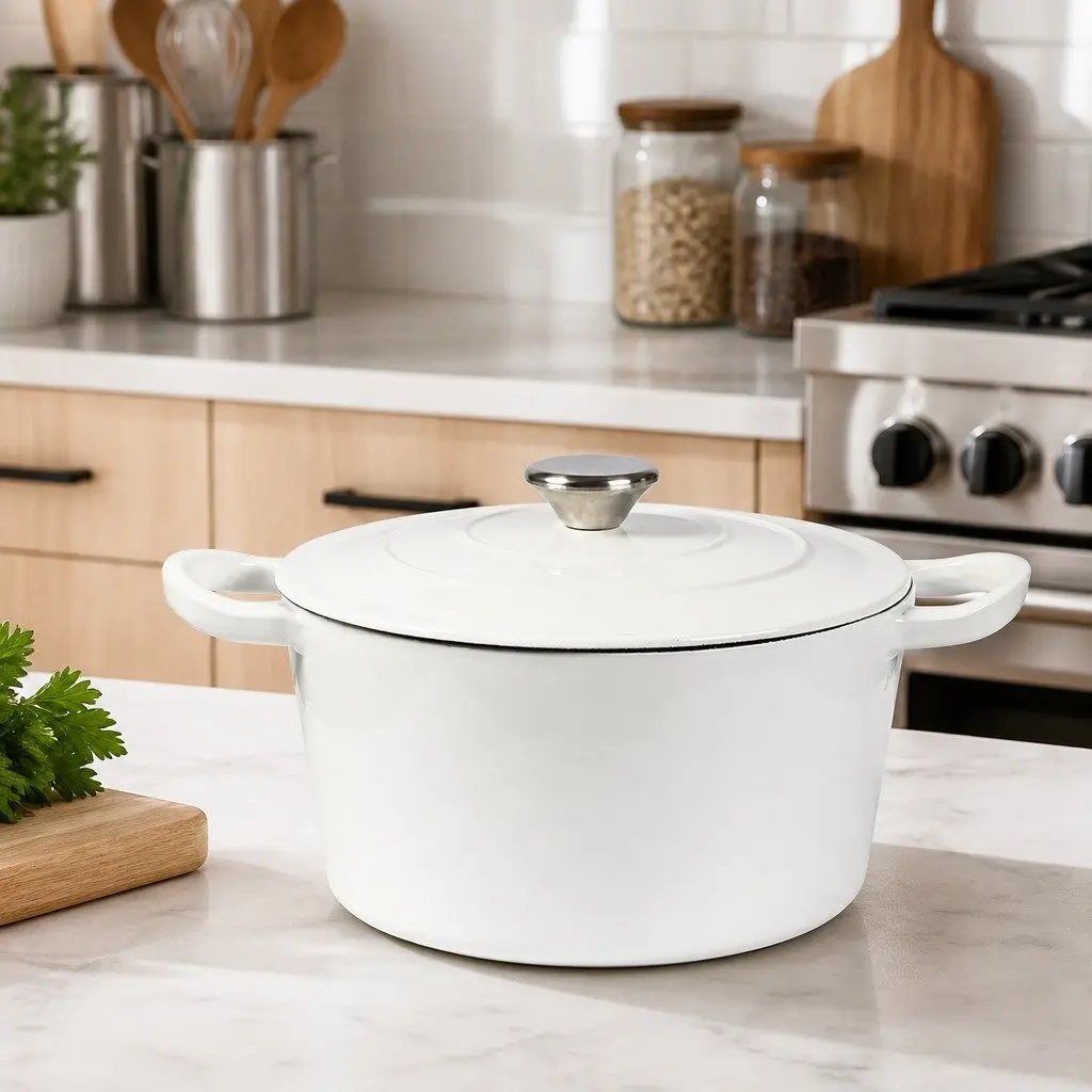 4L Cast Iron Dutch Oven with White Enamel Finish