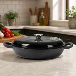 Cast Iron Dutch Oven 3.5L Enamel Shallow Pan Stovetop Oven Cooking Pot