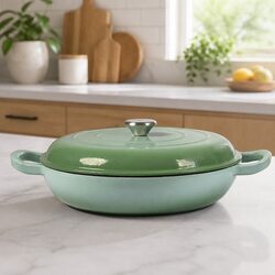 3.5L Cast Iron Dutch Oven Green Enamel Coated Stovetop Oven Cooking Pan