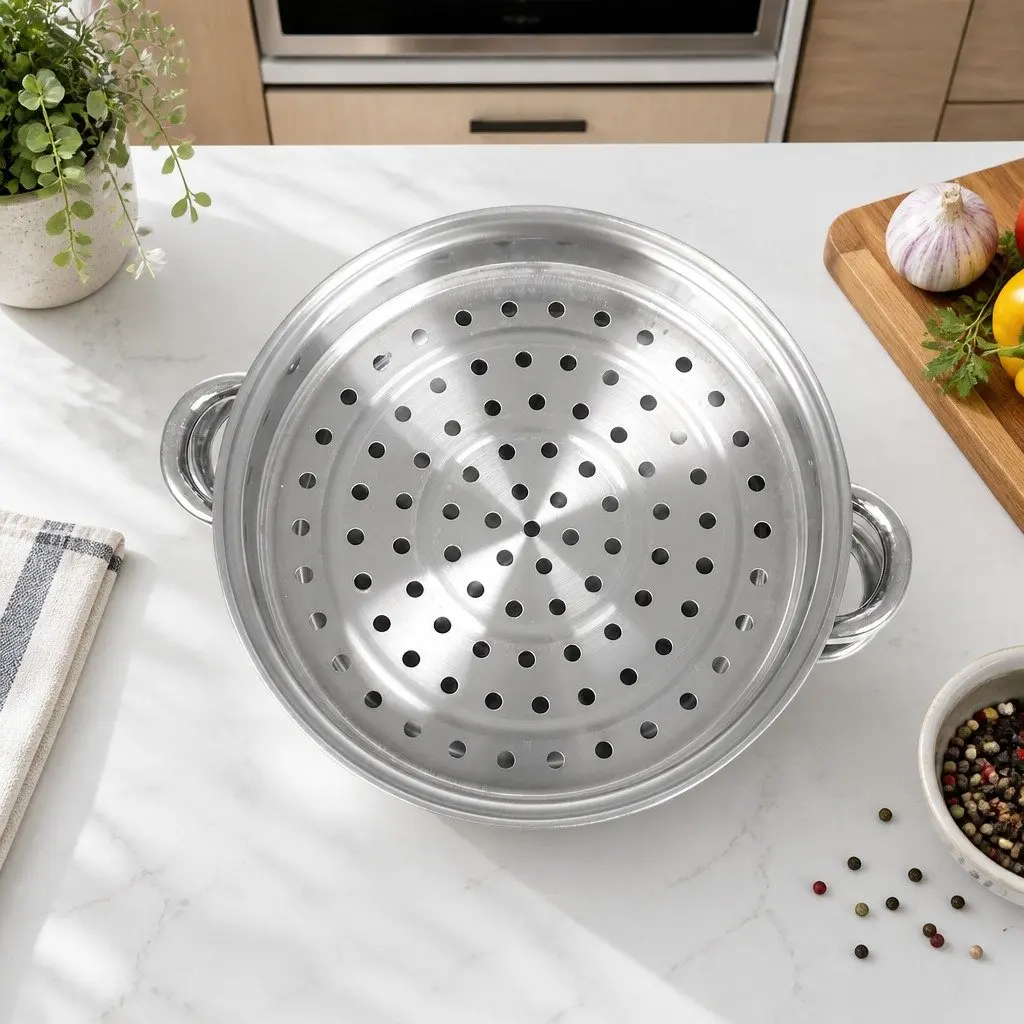4 Layer Stainless Steel Steamer Pot Glass Lid 27cm Silver