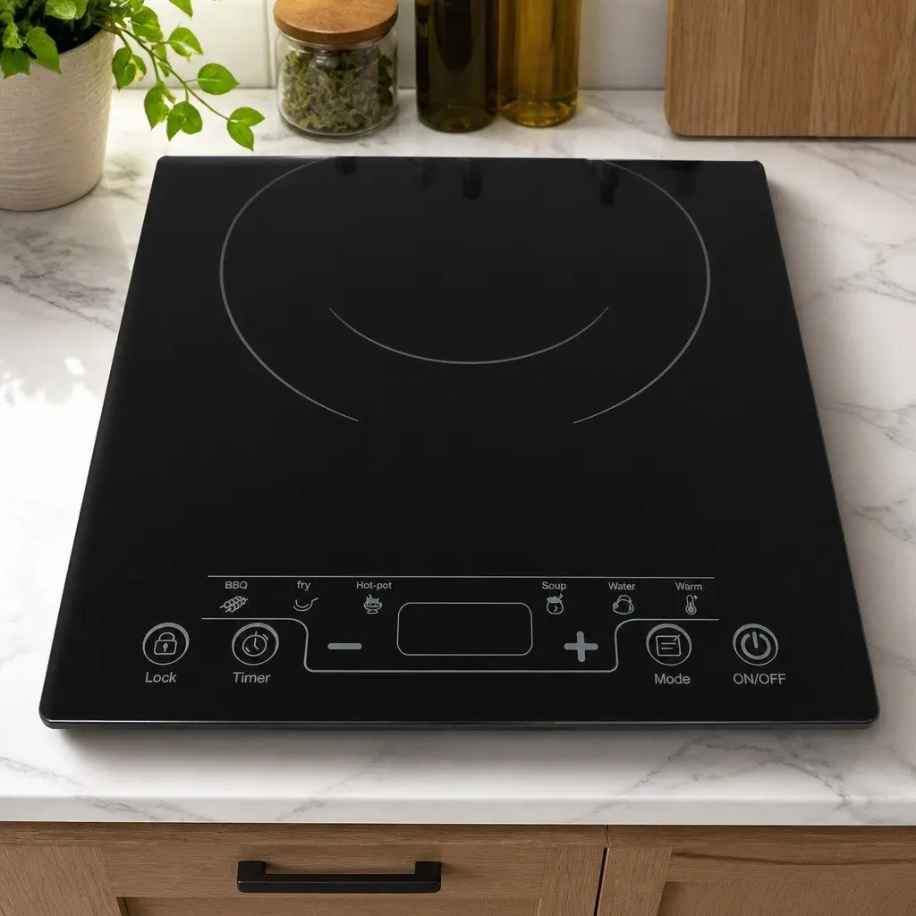 Single Burner Induction Cooktop Tempered Glass 35cm Black