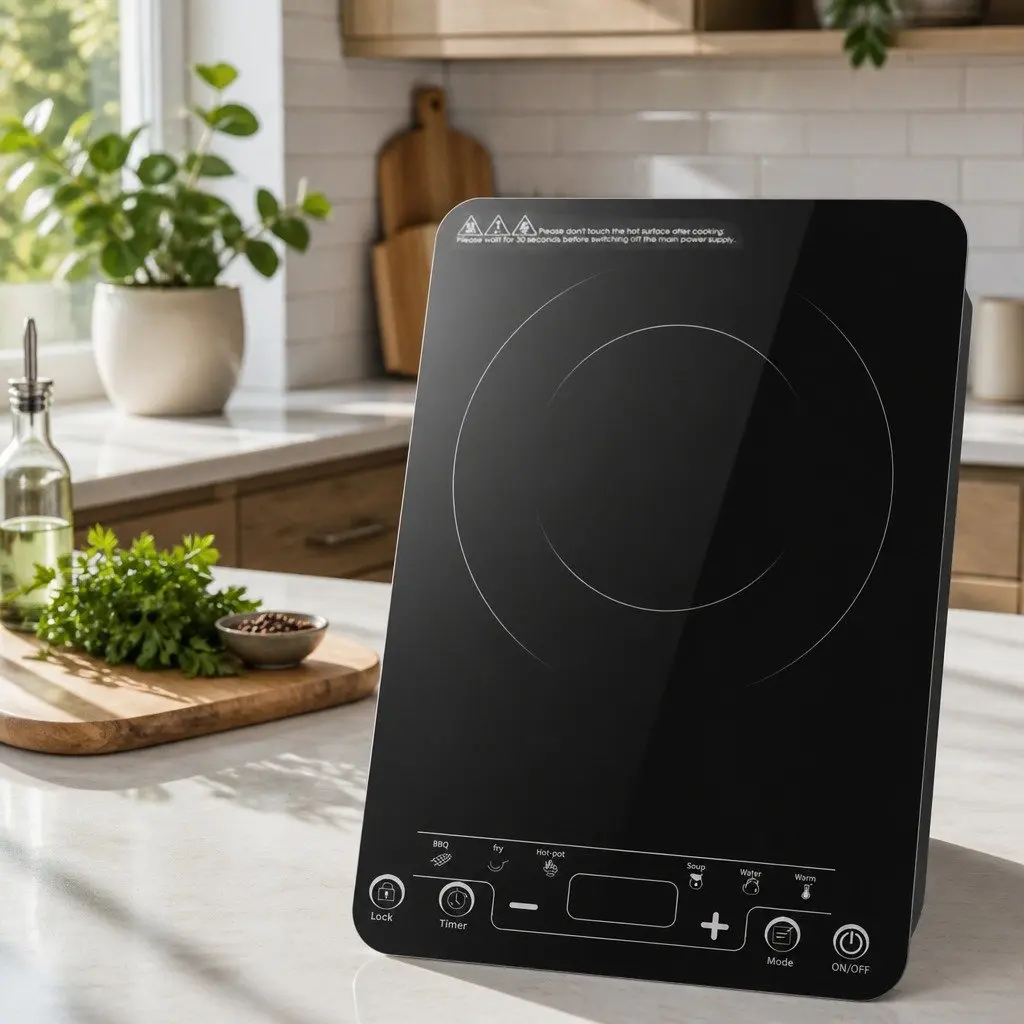 Single Burner Induction Cooktop Tempered Glass 35cm Black