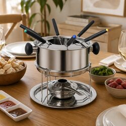 12-Piece Stainless Steel Fondue Set with Adjustable Burner