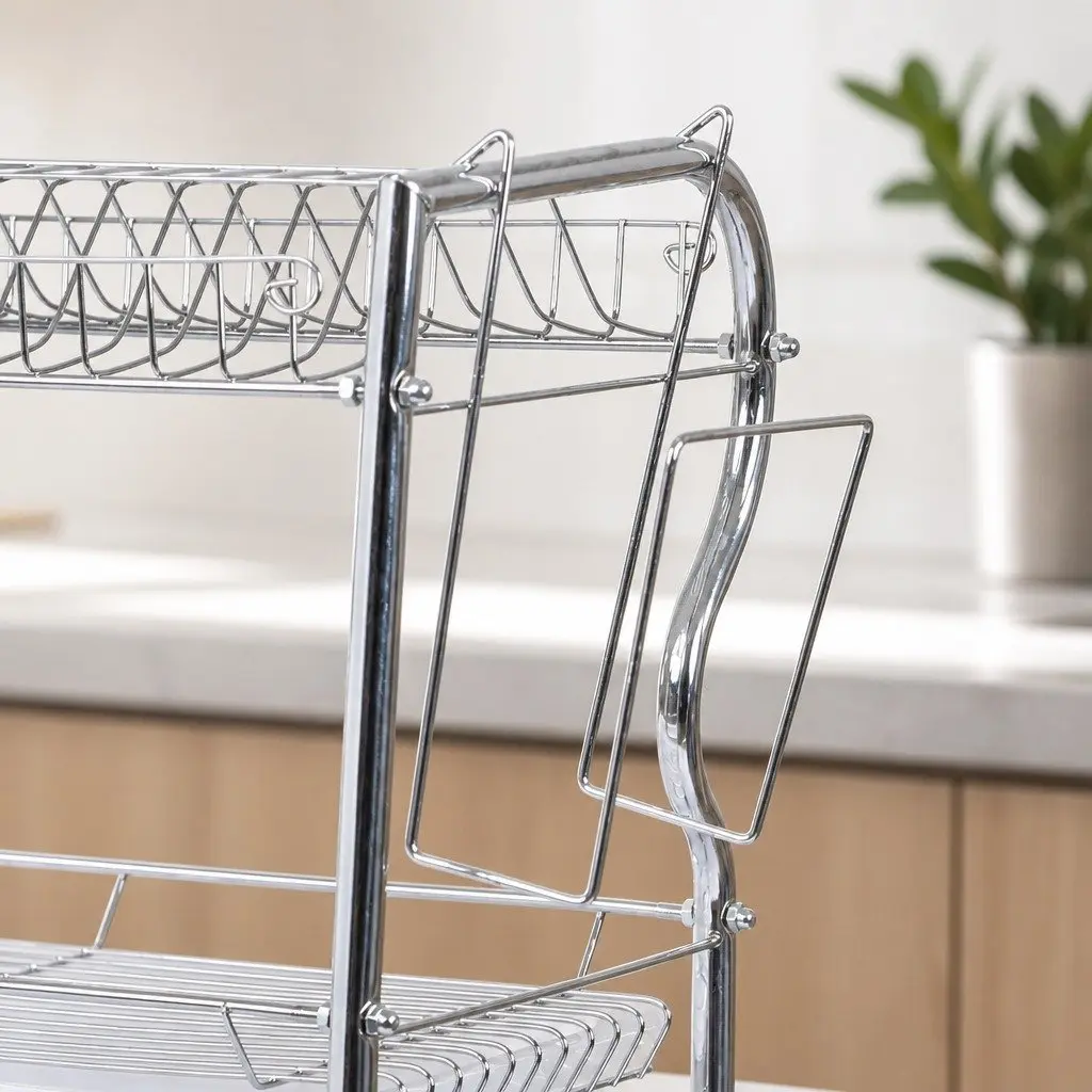3-Tier Dish Rack Steel 40.8cm x 24.5cm x 43.5cm Silver