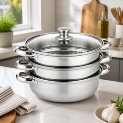 Premium 3 Layer Stainless Steel Steamer with Glass Lid