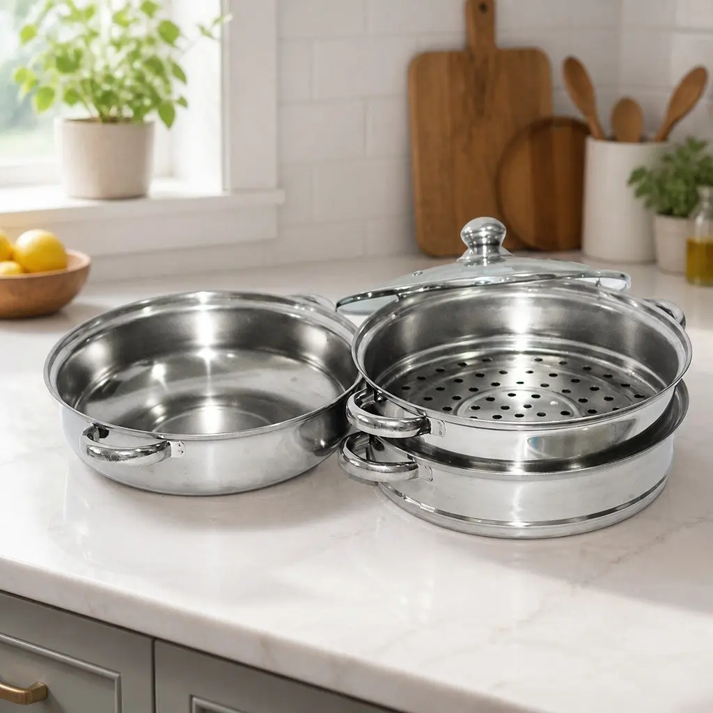3 Layer Stainless Steel Steamer with Glass Lid