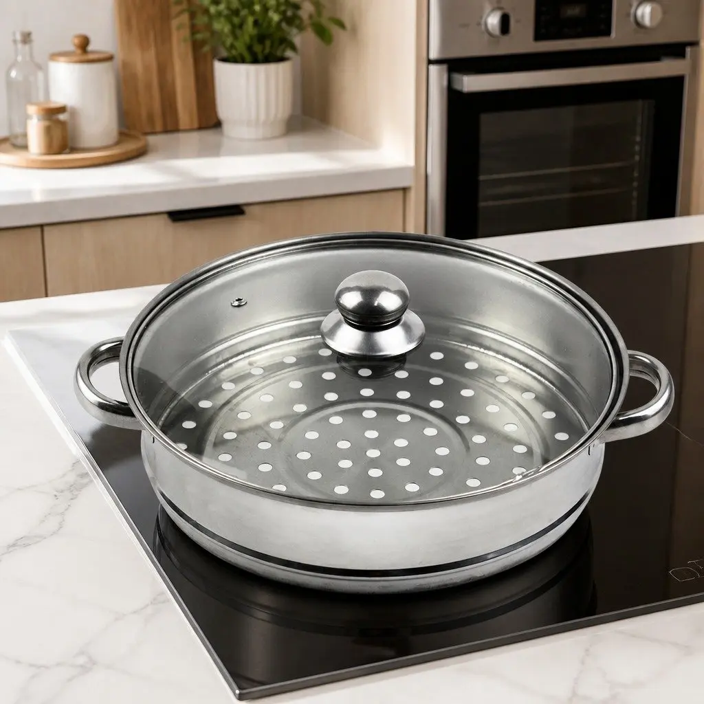 3 Layer Stainless Steel Steamer with Glass Lid