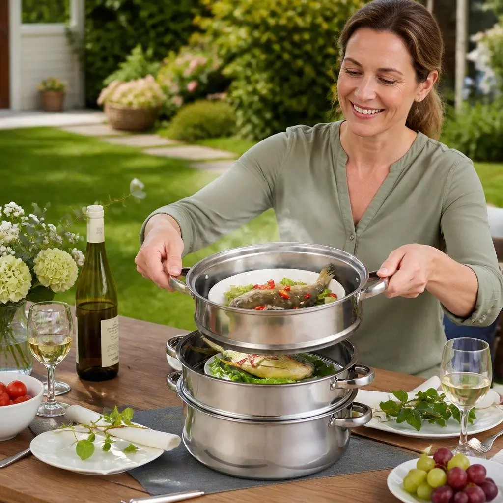 3 Layer Stainless Steel Steamer with Glass Lid